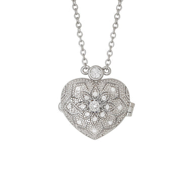 afa   Sterling Silver Filigree Heart Locket Genuine Gemstone Pendants - All Months